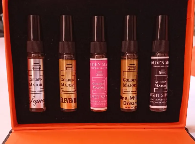 Golden Major Tester Box with five perfume sprays